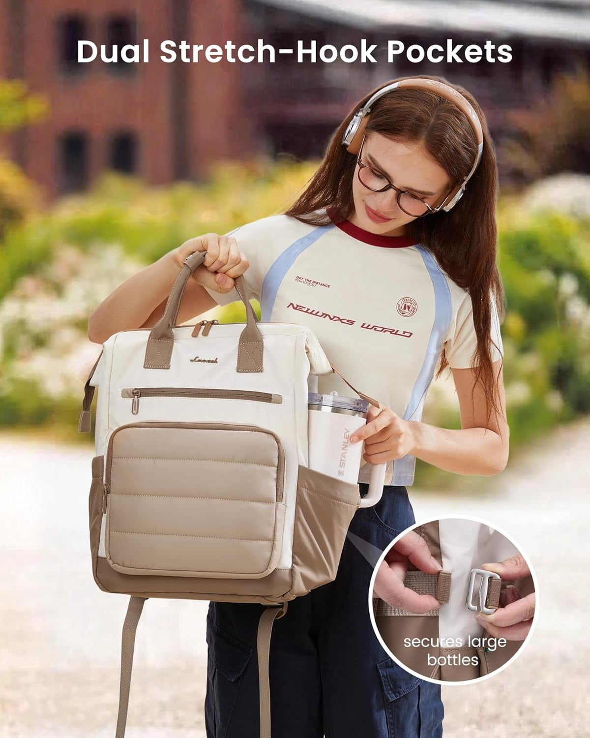 LOVEVOOK Puffer Laptop Backpack for Women, 15.6 Inch Work Backpack Purses for Nurse Teacher College, Personal Item Travel Bag Daypack with Water Holder