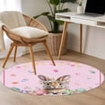 thumbnail image 5 of Round Area Rug 4ft, Easter Rabbit Spring Flower Eggs Non-Slip Non-Shedding Floor Mat, Pink Buffalo and Polka Dot Washable Sturdy Carpet for Living Room Bedroom Home Decor, 5 of 9