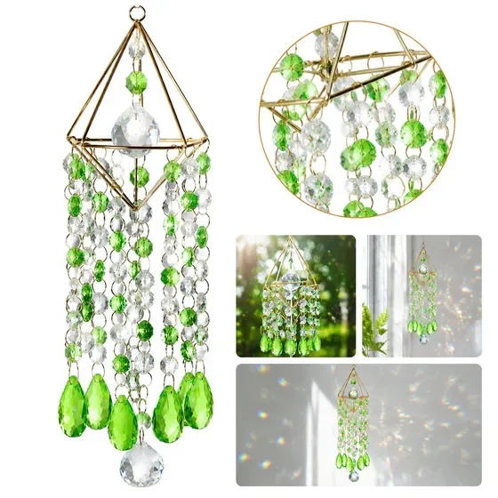 Green Crystal Suncatcher, Glass Wind Chimes Style Rainbow Prism Sun Catchers for Indoor Window Home Garden Hanging Decor