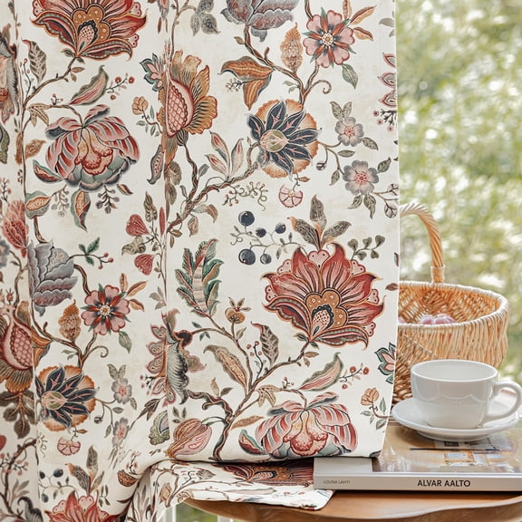 Brythos Boho Blackout Floral Curtains 2 Panels 52x63 inches, Beige Vintage Pattern Thermal Drapes for Bedroom Living Room (Pack of 2)