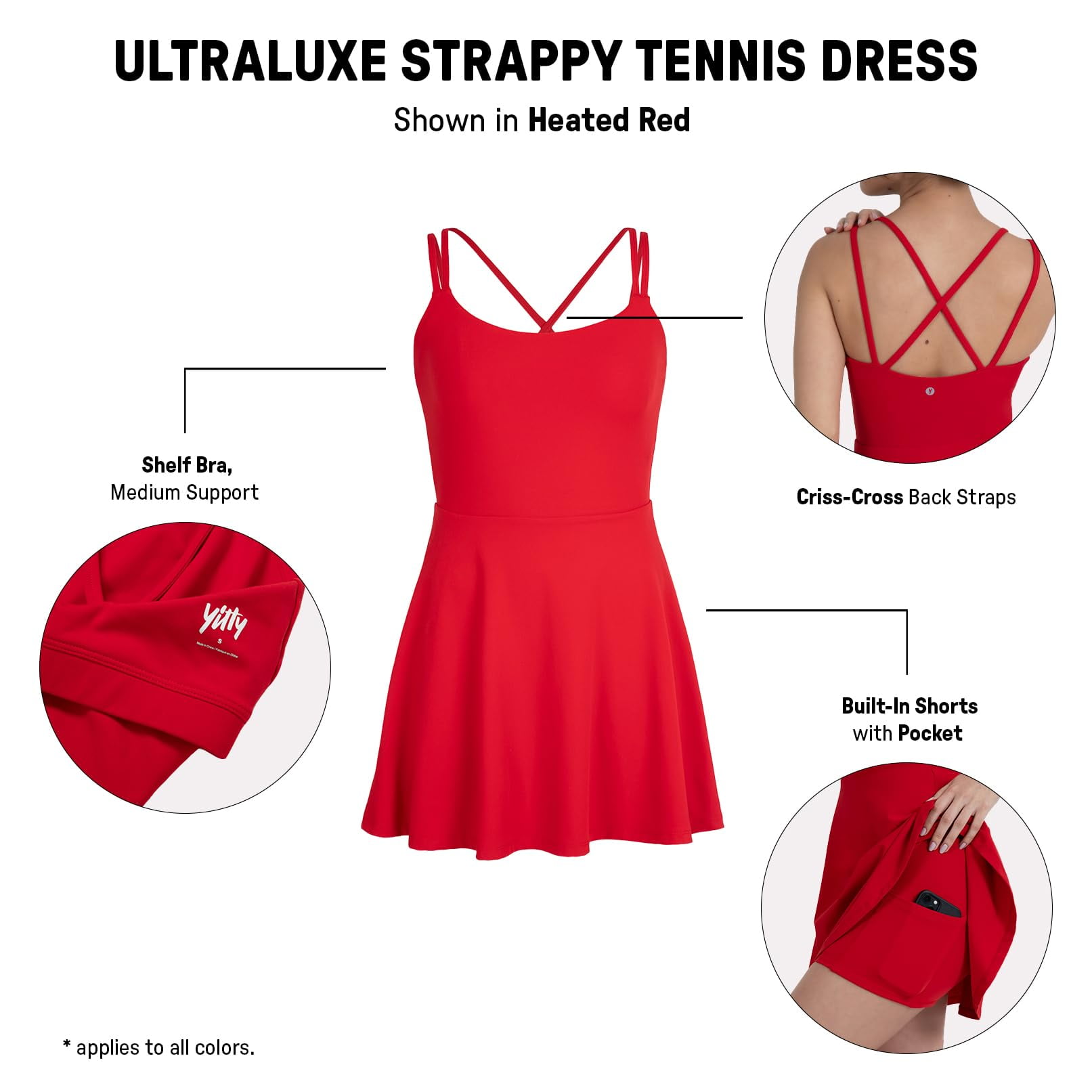 YITTY Active Women's UltraLuxe Strappy Tennis Dress with Built in Short, Athleisure, 4-Way-Stretch, Iconic Black, XL
