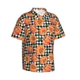 thumbnail image 2 of Balery Autumn Pumpkins Gingham Print Men's Hawaiian Shirts Short Sleeve Beach Shirt Relaxed Fit Vacation Button Down Shirts-X-Large, 2 of 9