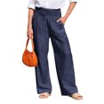 thumbnail image 3 of Palazzo Pants for Women Wide Leg High Waist Boho Casual Flowy Lounge Pants with Pockets Travel Beach Vacation Outfits, #01 Navy, XL, 3 of 8