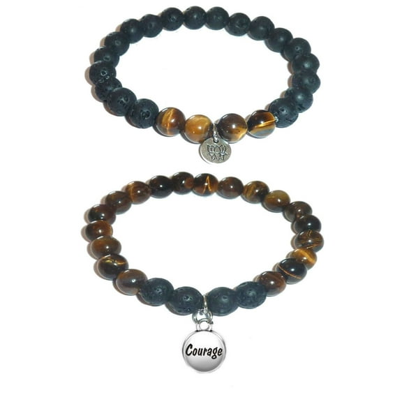Courage Women's, Girls Tiger Eye & Black Lava Stone Bracelet Gift Set