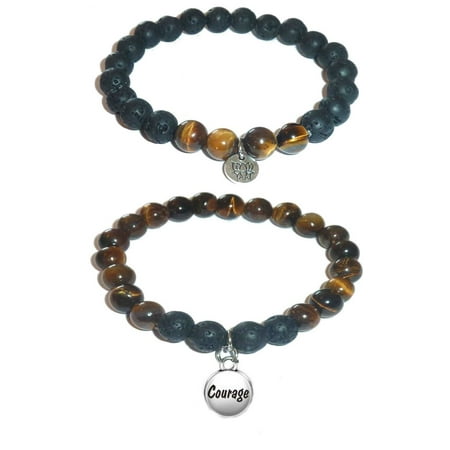 Citrine Tigers Eye Bracelet - COURAGE Women's Tiger Eye & Black Lava Stretch Bracelet Gift Set