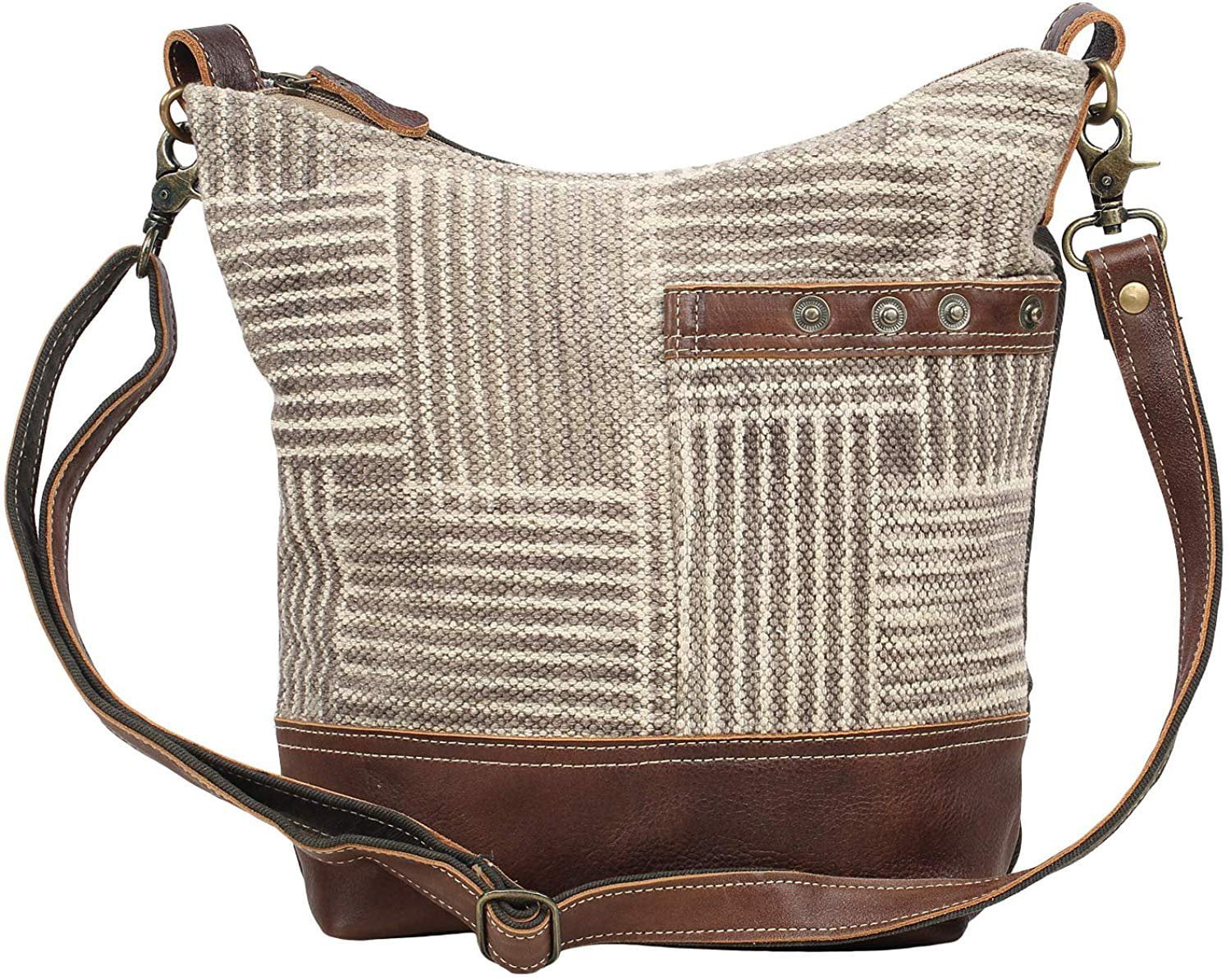 Myra Bag - Myra Bag Coffee Upcycled Canvas & Leather Shoulder Bag S