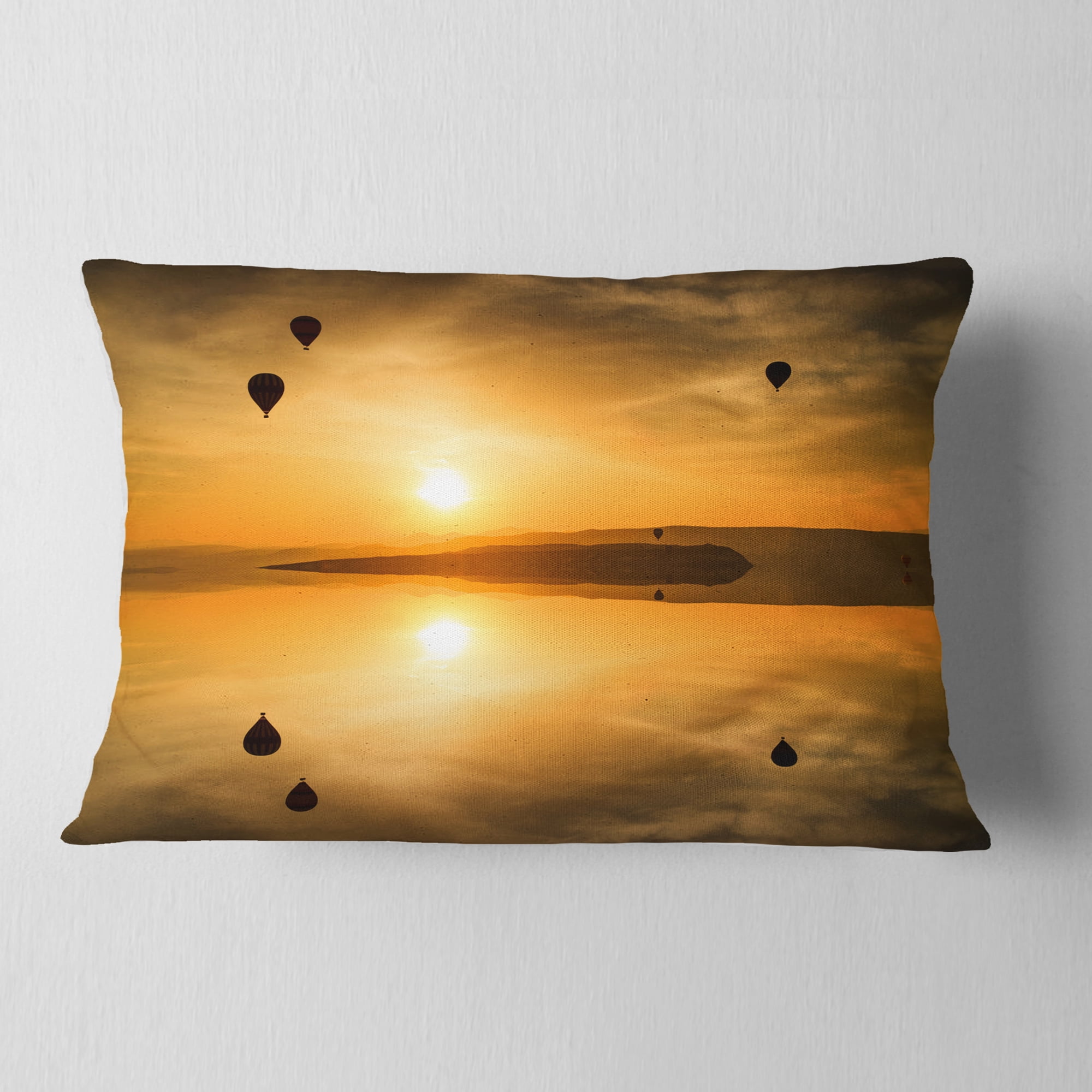 Designart Flying Balloons and Reflection - Seashore Throw Pillow - 12x20