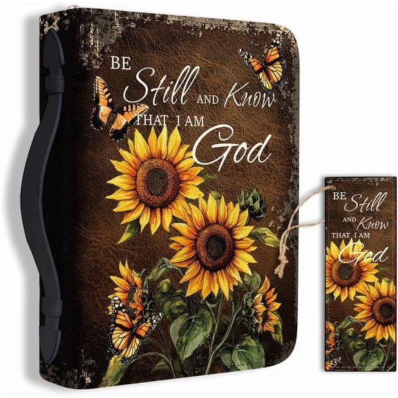 1pc Large Bible Cover 8x11 inch PU Leather Bible Case with Bookmark Sunflower Butterfly Bible Carrying Case