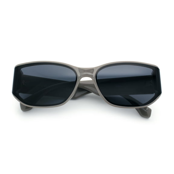 Curved Wrap Folded Lens Minimal Rectangular Retro Fashion Sunglasses Grey - Black
