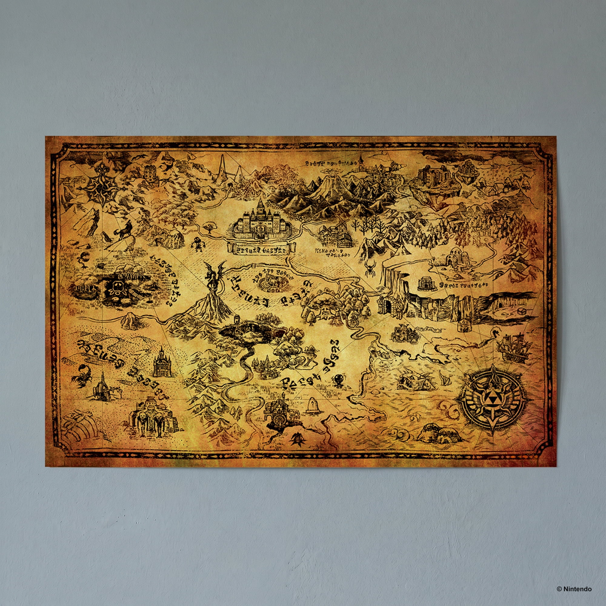 Pyramid America: The Legend of Zelda: Hyrule Map - 11x17 Poster Print - Video Game World View Artwork, Licensed Nintendo Wall Decor, Fan Collectible