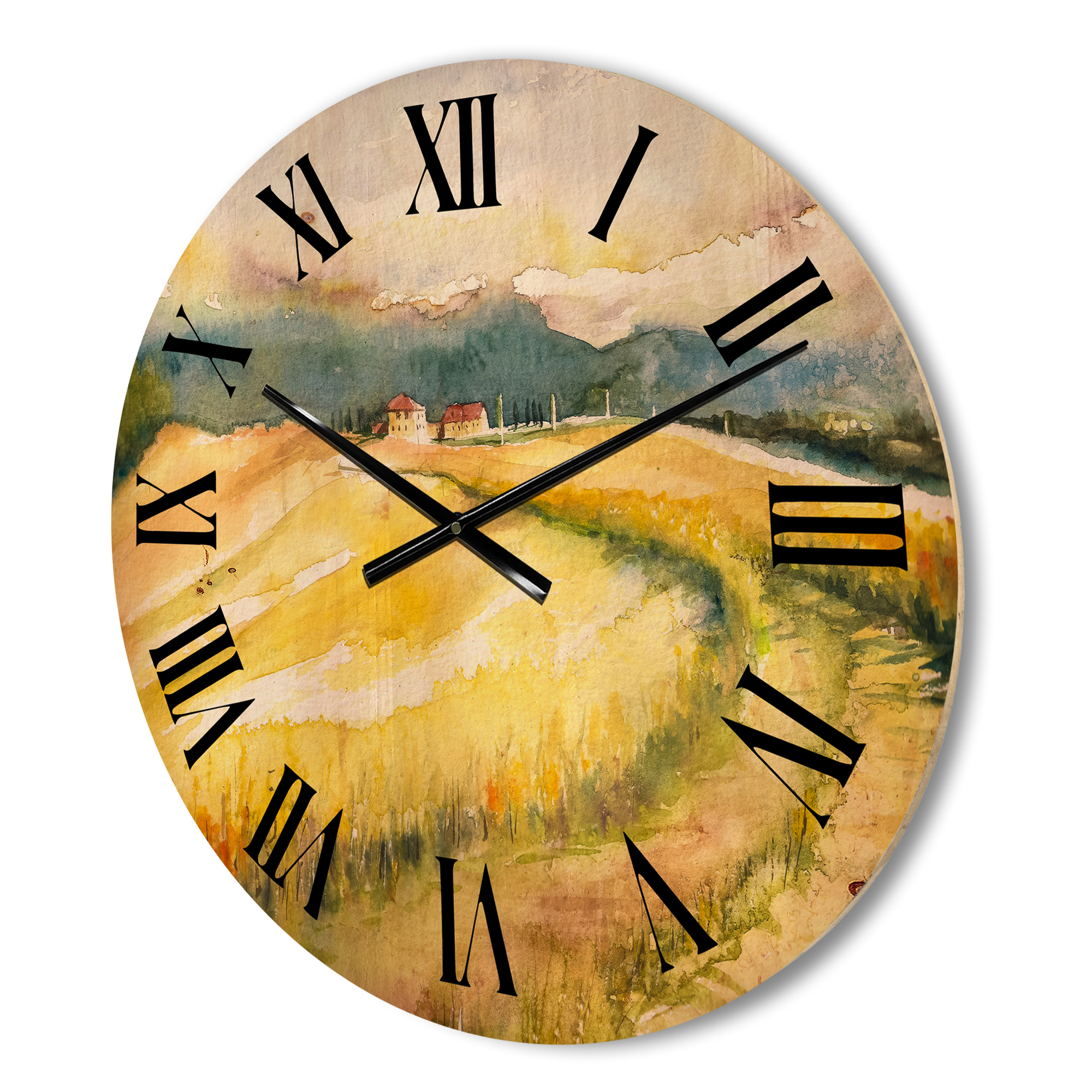 Designart 'Golden Grass Fields of Tuscany Italy' Country Wood Wall Clock