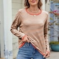 thumbnail image 4 of Women'S Casual Striped Crewneck Sweaters Color Block Long Sleeve Knitted Sweater Tops Khaki Orange S, 4 of 9