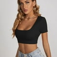 thumbnail image 4 of Jdlsppl Women's Sexy Shirt Crop T Shirt Short Sleeve Square Neck Fashion Soft Summer Spring Cool Basic Top Black Medium, 4 of 4