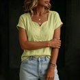 thumbnail image 5 of cocolona Linen Tops for Women Summer Solid Color V Neck Short Sleeve Shirts Dressy Casual Blouses, 5 of 6