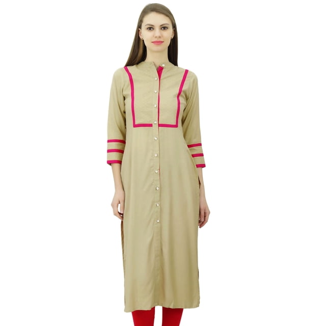 Phagun Tunique Droite en Rayonne pour Femmes Kurta Ouverte devant Kurti Col Mandarin Haut Indien