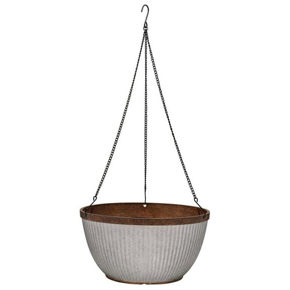 Westlake Hanging Basket Planter - 12 inch Galvanized Silver - Outdoor Decorative Flower Pots - Weathered & Rusted Finish - Hand Finished Resin