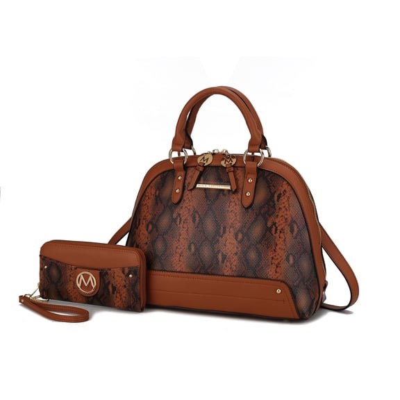 MKF Collection Frida Women's Satchel Bag with Wristlet Wallet, Vegan Leather Purses and Handbags for Women 2 pcs by Mia K - Cognac