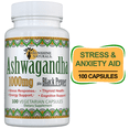 thumbnail image 2 of Sunshine Naturals, Ashwagandha with Black Pepper, Stress & Anxiety Help, Herbal Supplement, 3 pack ,100 capsules per bottle, 300 capsules total., 2 of 5