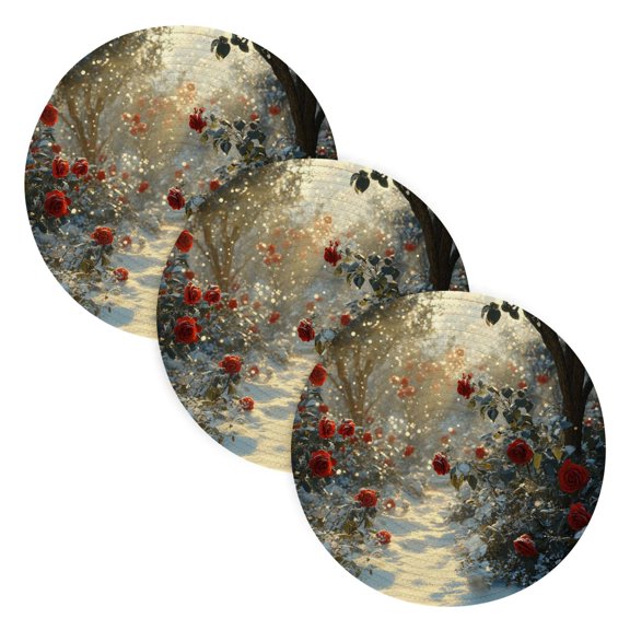 BZSMCE Mats for Pots,Pans Place Snowy Path with Red Roses Simple Style Pattern Pot Mats