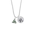 thumbnail image 2 of Delight Jewelry Silvertone Small 2-D Green Trinity Knot Silvertone Script Initial Disc - R - Charm Necklace, 20"+3", 2 of 4