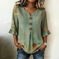 thumbnail image 2 of Levmjia Women's V Neck Floral Blouse Short Sleeve Button Down Top Summer Casual Loose Fit Flowy Shirt with Flutter Sleeves, 2 of 6
