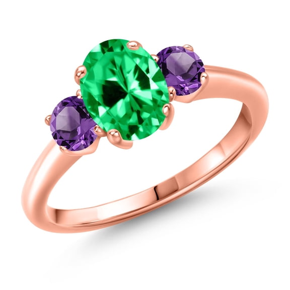 Gem Stone King 1.71 Ct Oval Green Zirconia Purple Amethyst 18K Rose Gold Plated Silver Ring (Size 9)