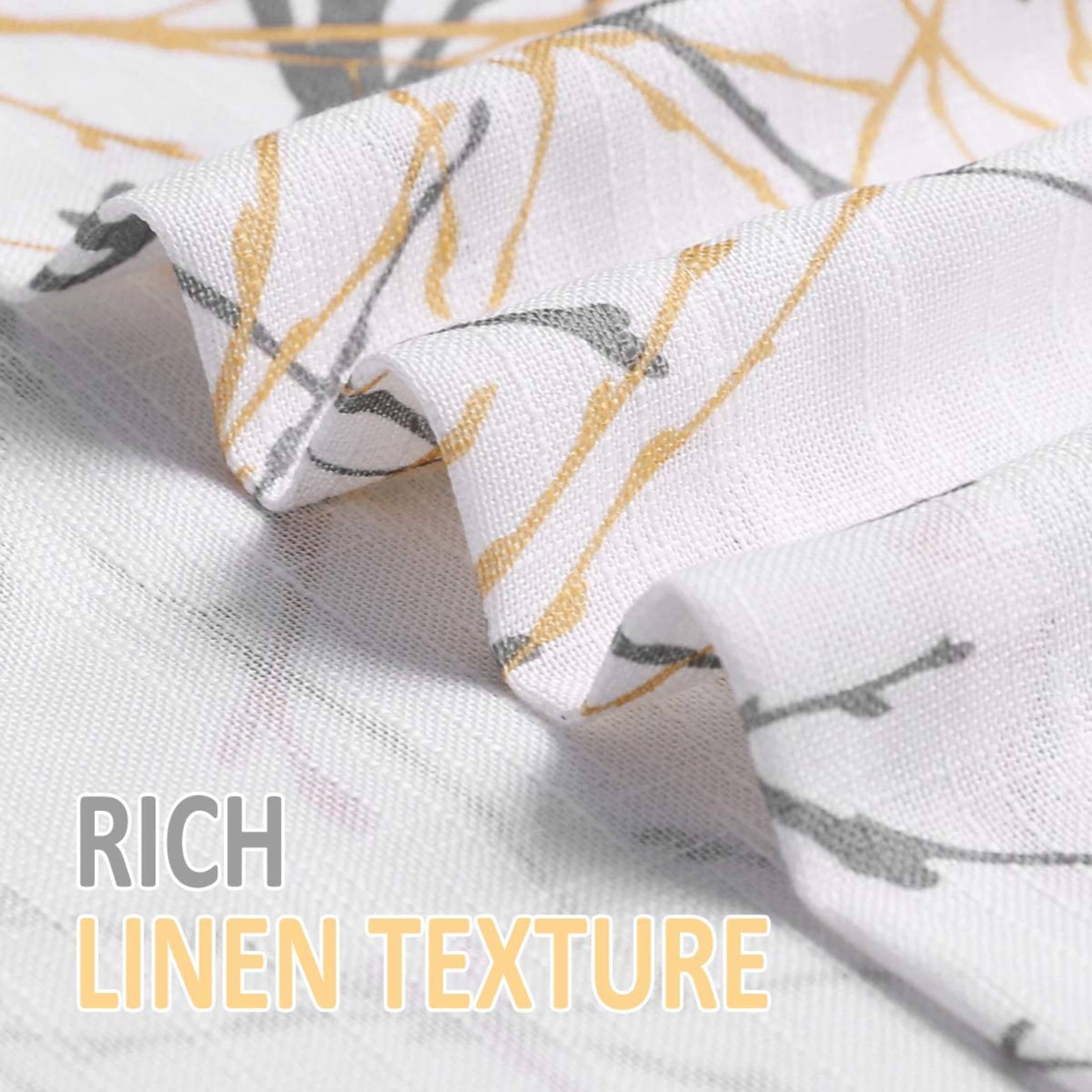 Decoultimatex White Semi Sheer Curtains Yellow Grey Branches Printing on Linen Textured White Window Treatment Panels for Living Room Bedroom Drapes, 50"x96"x2
