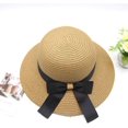thumbnail image 2 of Sombrero con protección solar de paja para mujer, gorra de playa de verano para viajes, jardinería, decoración plegable UPF de concha/lazo, 2 of 5