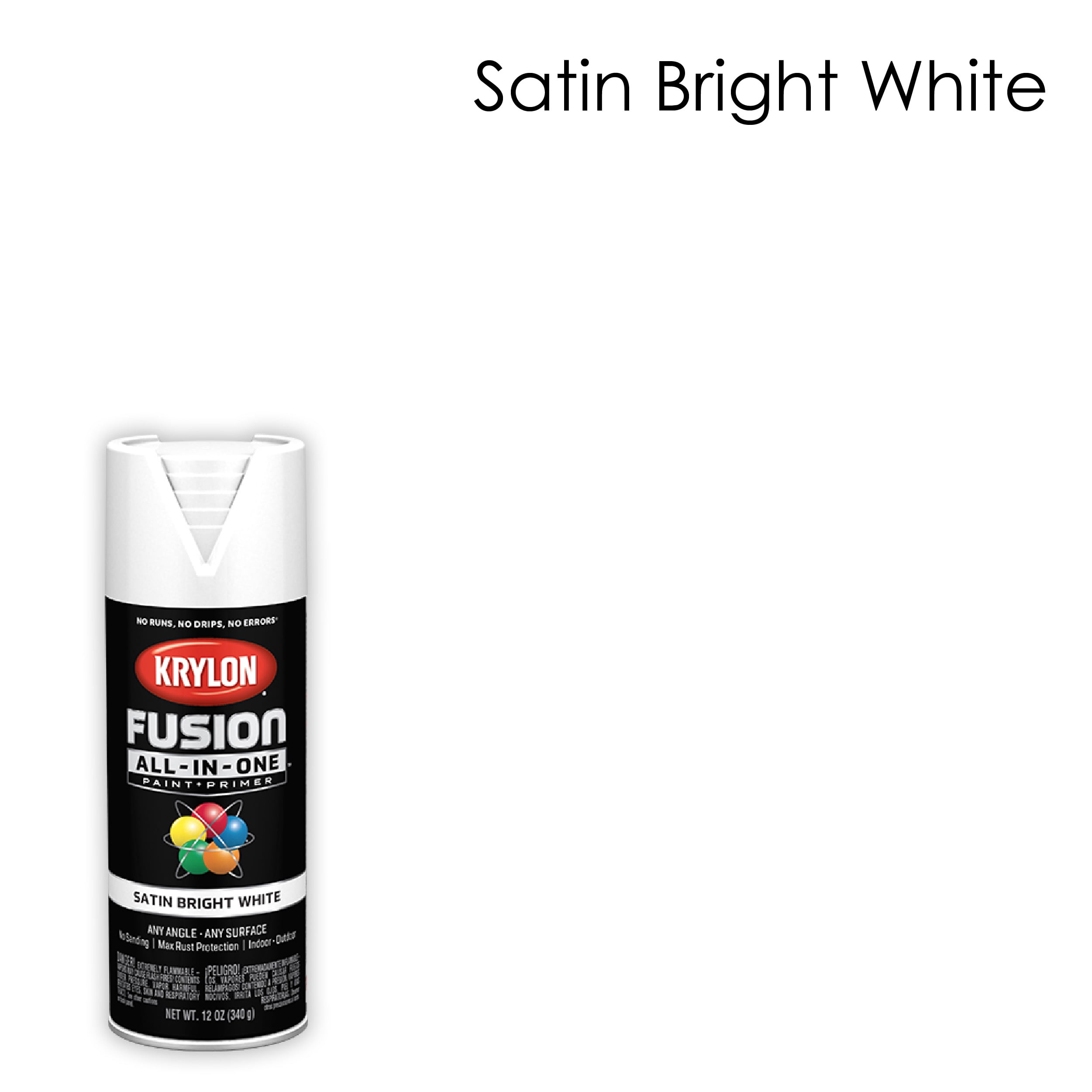 Krylon Fusion AllInOne Spray Paint, Satin, Bright White, 12 oz