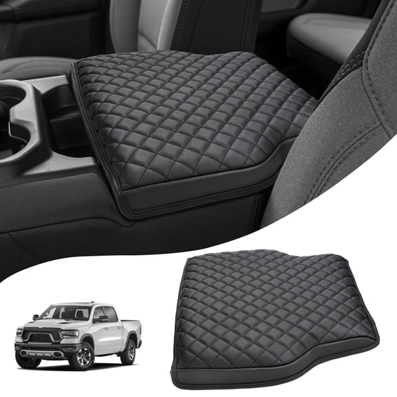 KBH Center Console Cover for Dodge Ram 1500 2019-2025 New Model with Jump Seat, Black Leather Middle Console Armrest Cover Cushion Pad for Ram 1500 Accessories