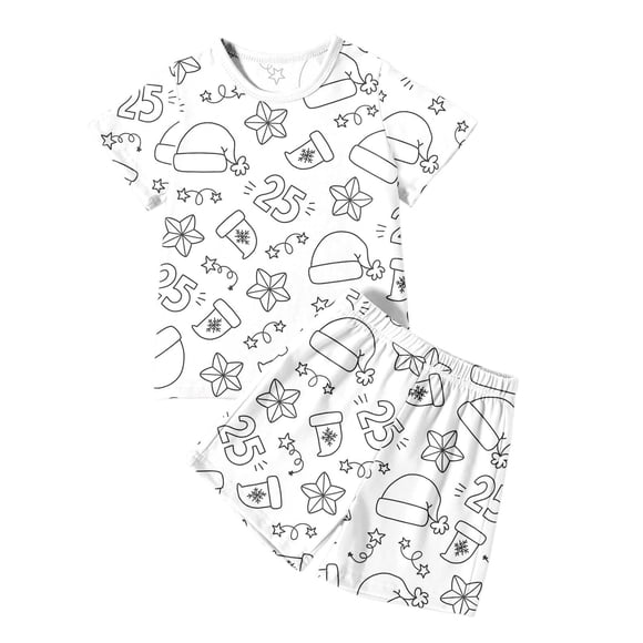 Hiiyo Grands Garçons Pyjamas Peints à la Main T-Shirt à Manches Courtes Shorts Vêtements de Détente, Tailles 9-10 Ans