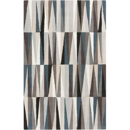 3.25' x 5.25' Triangle Medley Majolica Blue and Ivory Hand Tufted Wool Area Throw Rug
