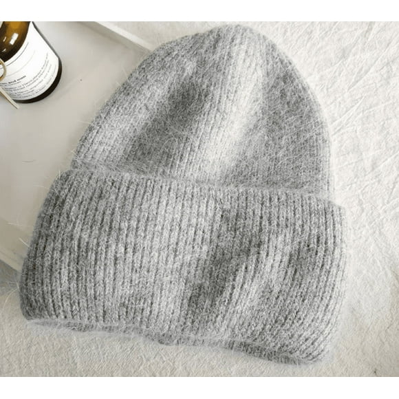 ShenMo Winter Angora Rabbit Warm Woven Solid Casual Hat Ladies Beanie Hats Men and Women Sandals One Size(Grey)