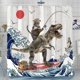 thumbnail image 2 of Divertida cortina de ducha con diseño de dinosaurio y gato, divertida y fresca, con ondas oceánicas japonesas, cortinas de ducha de tela impermeable (72 x 72 pulgadas, marrón), 2 of 5