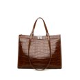 thumbnail image 5 of Genuine Cowhide Women Tote Bag, Glossy Crocodile Embossed Shoulder Purse for Work, 5 of 9