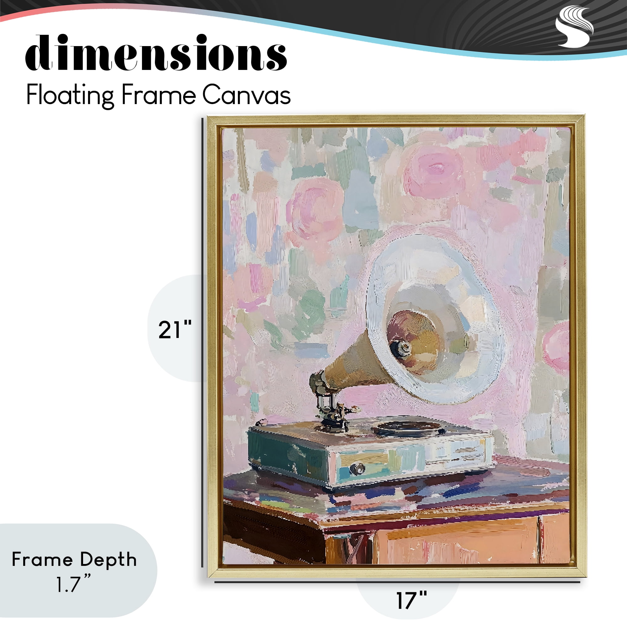 Stupell Industries Vintage Gramophone in Soft Pastels Gold Framed Floater Canvas Wall Art, design by The Prints Vibe