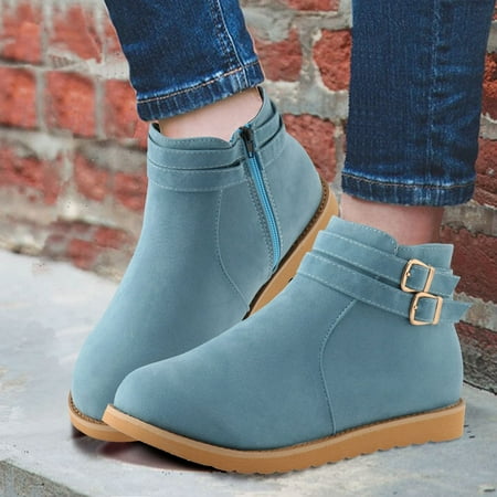 

Zunfeo Women Faux Suede Boots- Comfy Fleece Boots Lace-Up Boots Solid Value-Added Boots Christmas Gifts Clearance Sky Blue 5.5