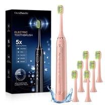 OasiSmile Sonic Electric Toothbrush for Adults and Kids, 5 Modes 42000 VPM Rechargeable Travel Power Toothbrushes with 6 Brush Heads, 90 Days Battery Life, Rose Gold