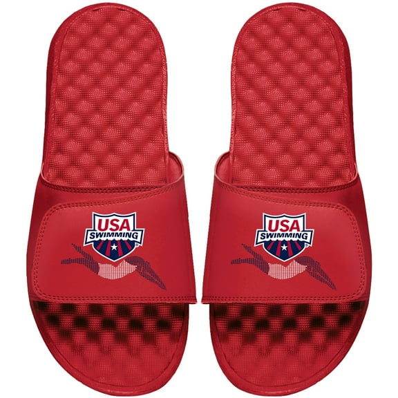 Men's ISlide  Red USA Swimming Stacked Logo Slide Sandals