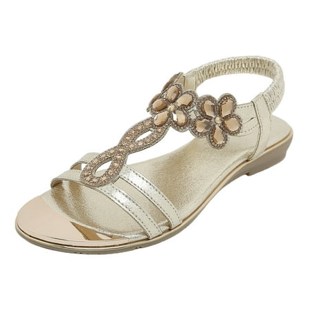 

Women Summer Elastic Band Flowers Rhinestone Casual Open Toe Flat Soft Bottom Breathable Shoes Sandals