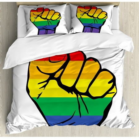 

Pride Duvet Cover Set King Size Gay Rights Human Hand Fist Equality and Diversity Gender Freedom Protest Print Decorative 3 Piece Bedding Set with 2 Pillow Shams Multicolor by Ambesonne