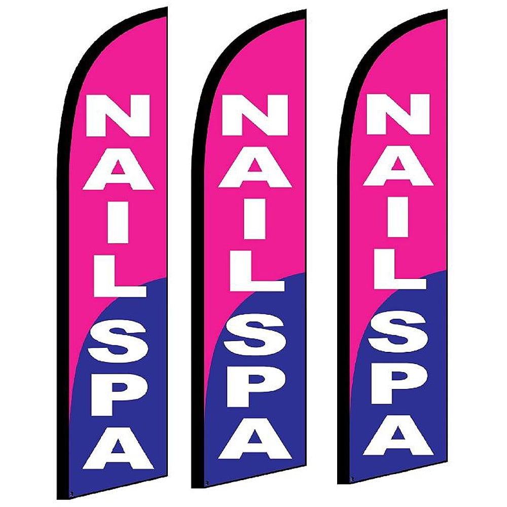 Pack of 2 Manicure Pedicure Swooper Flag Sign Kits with Pole and Ground Spikes 