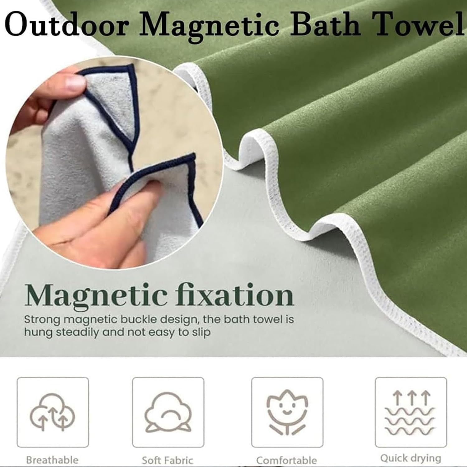 Beach Towel 1 Pack,Magnetic Beach Towels Oversized 30 x 74,Quick Dry Towel,Lightweight Pool Towels for Adults Travel Towel,Black