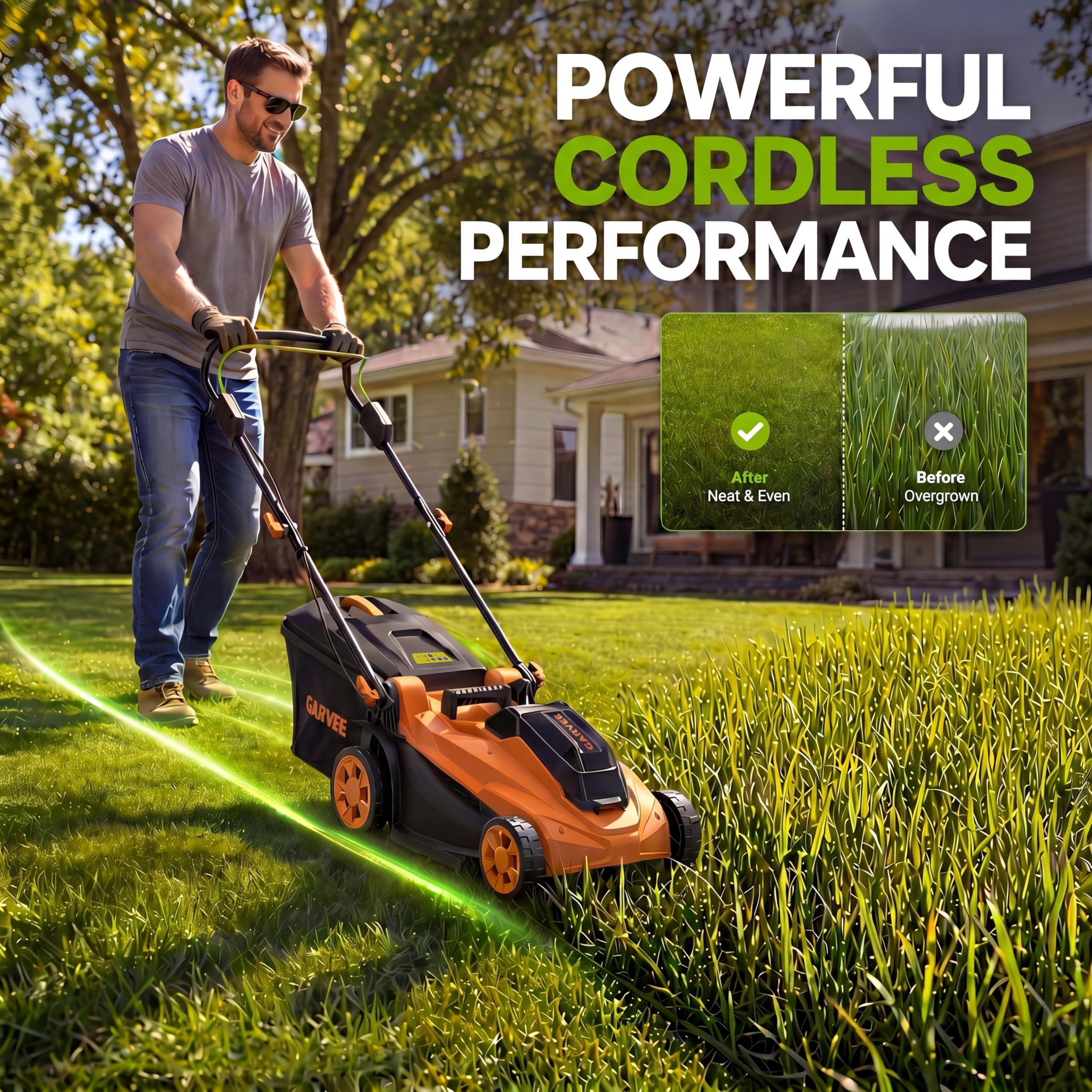 17" Cord-Free Electric Lawn Mower, 2x20V 4.0Ah Batteries - Brushless Motor - 2-in-1 Bagging & Mulching - Walk-Behind Push Mower with Charger