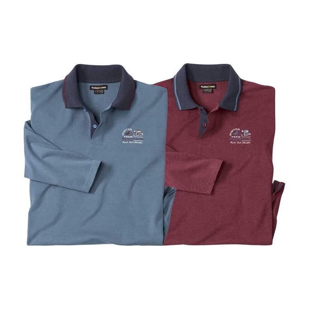 Atlas For Men - Polo Snow Mountain de Manga Larga para Hombre - Pack de 2 (Azul, Burdeos)