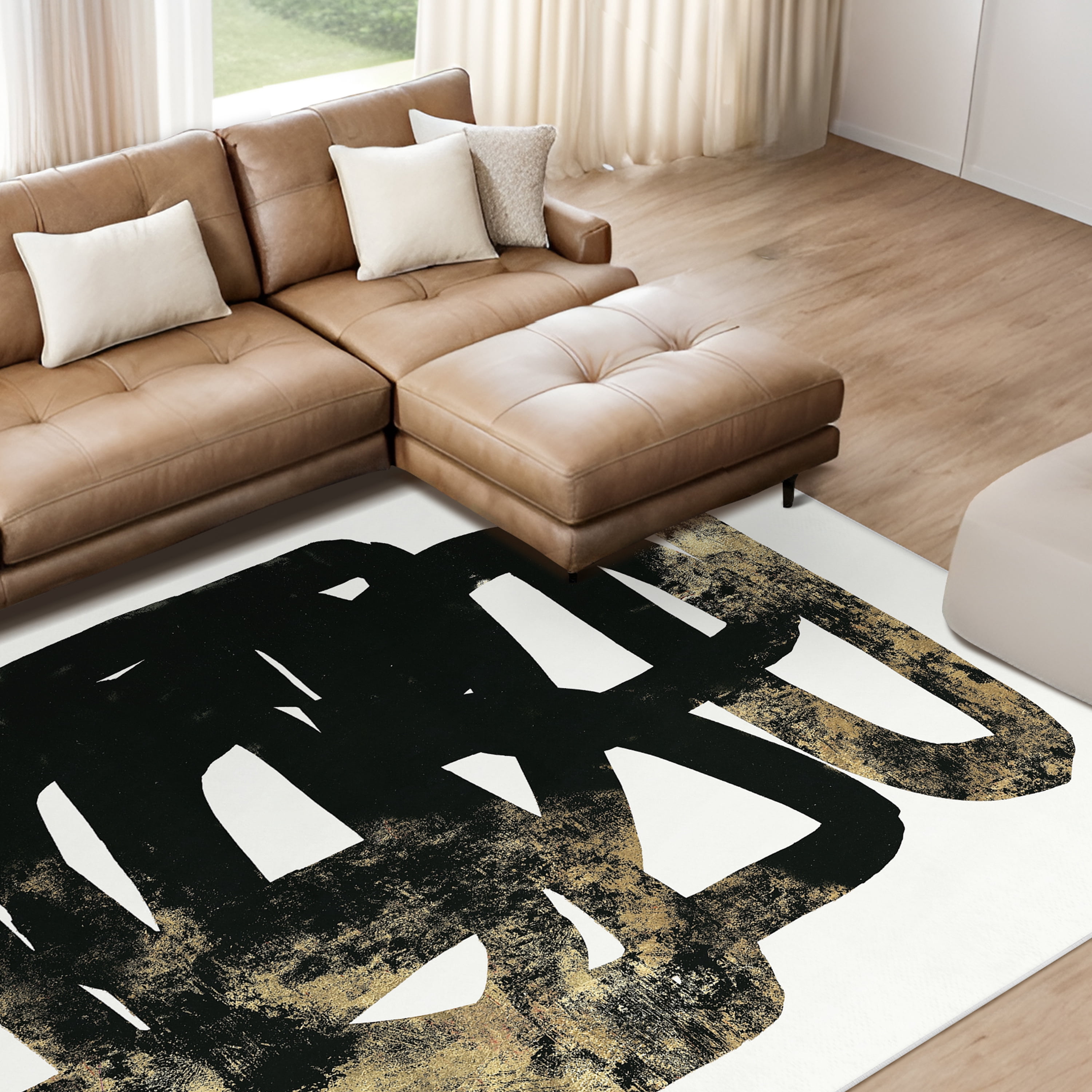 Sleek Shapes I Washable Abstract Art Area Rug size 8'x10', Power-loomed, Heavenly Softness with Non-Slipping Backing