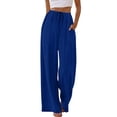 thumbnail image 6 of VEKDONE Wide Leg Pants for Women Flowy Palazzo Drawstring Elastic Waist Trousers with Pockets Summer Beach Vacation Clothes Dark Blue L, 6 of 8