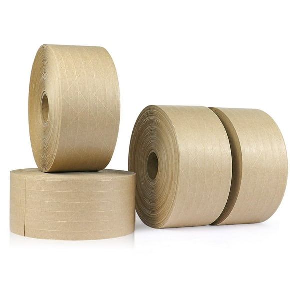 BOMEI PACK Ruban d'Emballage en Papier Kraft Renforcé, Lot de 4 2,75 Pouces x 380 Pi, Ruban Kraft Activé par l'Eau pour Emballage Sécurisé, Expédition
