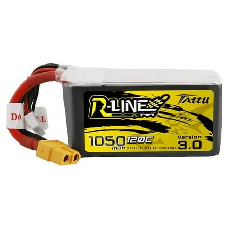 UPC: 0889551007634 | Tattu Lipo Battery R-Line Version 3.0 1050mAh 6S1P 22.2V 120C Pack with XT60 Plug Connector for FPV