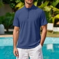thumbnail image 2 of Avirosel Men's Golf Shirt Casual Zip Up Moisture Wicking Short Sleeve Stand Collar Lightweight Mens Polo Shirt Dark Blue, 2 of 5